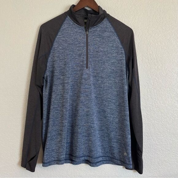 NordicTrack Mens Quarter Zip Long Sleeve Athletic Pullover Blue and Gray Medium - Picture 1 of 8